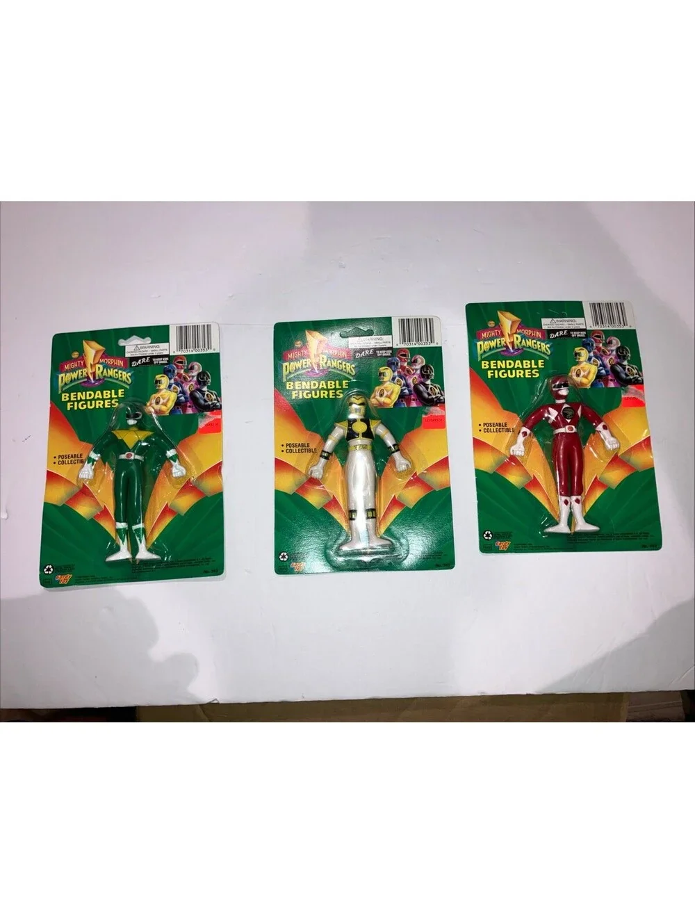 Vintage 1993 Bandai (3) Power Rangers BENDABLE Action Figures NEW Sealed Cards